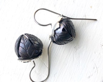 Nature Inspired Jingle Bell Earrings - black and silver - Hazelnut - acorn - teacher gift - holiday earrings - Sara Westermark - gift for Mo