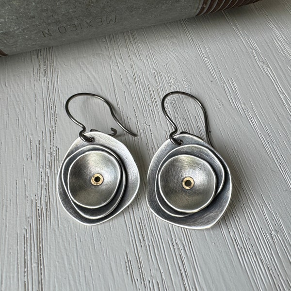 Modern Design Nebula Earrings Sterling Silver Brass Rivet with Hypoallergenic Titanium Earwires