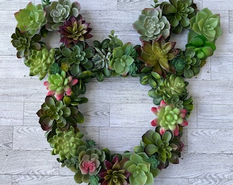 Mickey Inspired Succulent Artificial Wreath- Entryway Decor- Year Round Decor- Disney Adults Home Decor