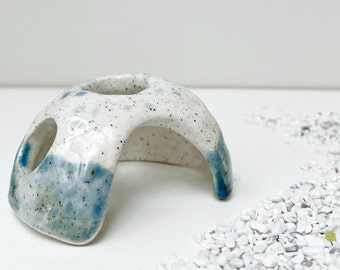 Aquarium Decoration, Ceramic Fish Cave, Shrimp Betta Hiding Spot in Blue