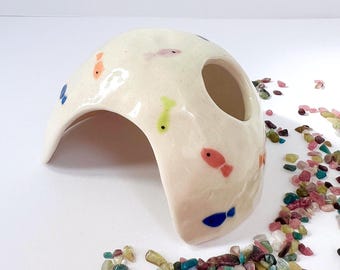 Aquarium Decoration, Ceramic Fish Cave, Shrimp, Betta Hiding Spot, Tiny Fish Pattern