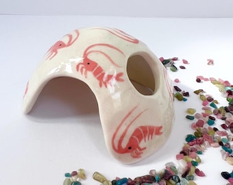 Aquarium Decoration, Ceramic Fish Cave, Shrimp, Betta Hiding Spot, Shrimp Pattern