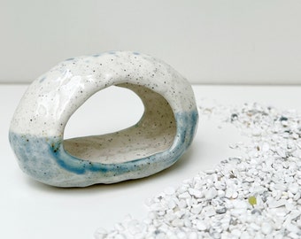 Aquarium Decoration, Ceramic Fish Cave, Shrimp, Betta Hiding Spot in Blue