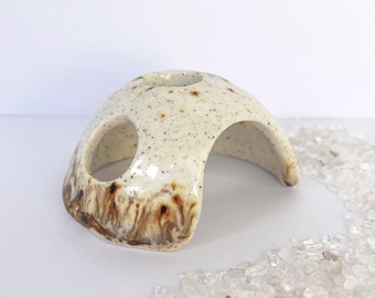 Aquarium Decoration, Ceramic Fish Cave, Shrimp Betta Hiding Spot in Caramel