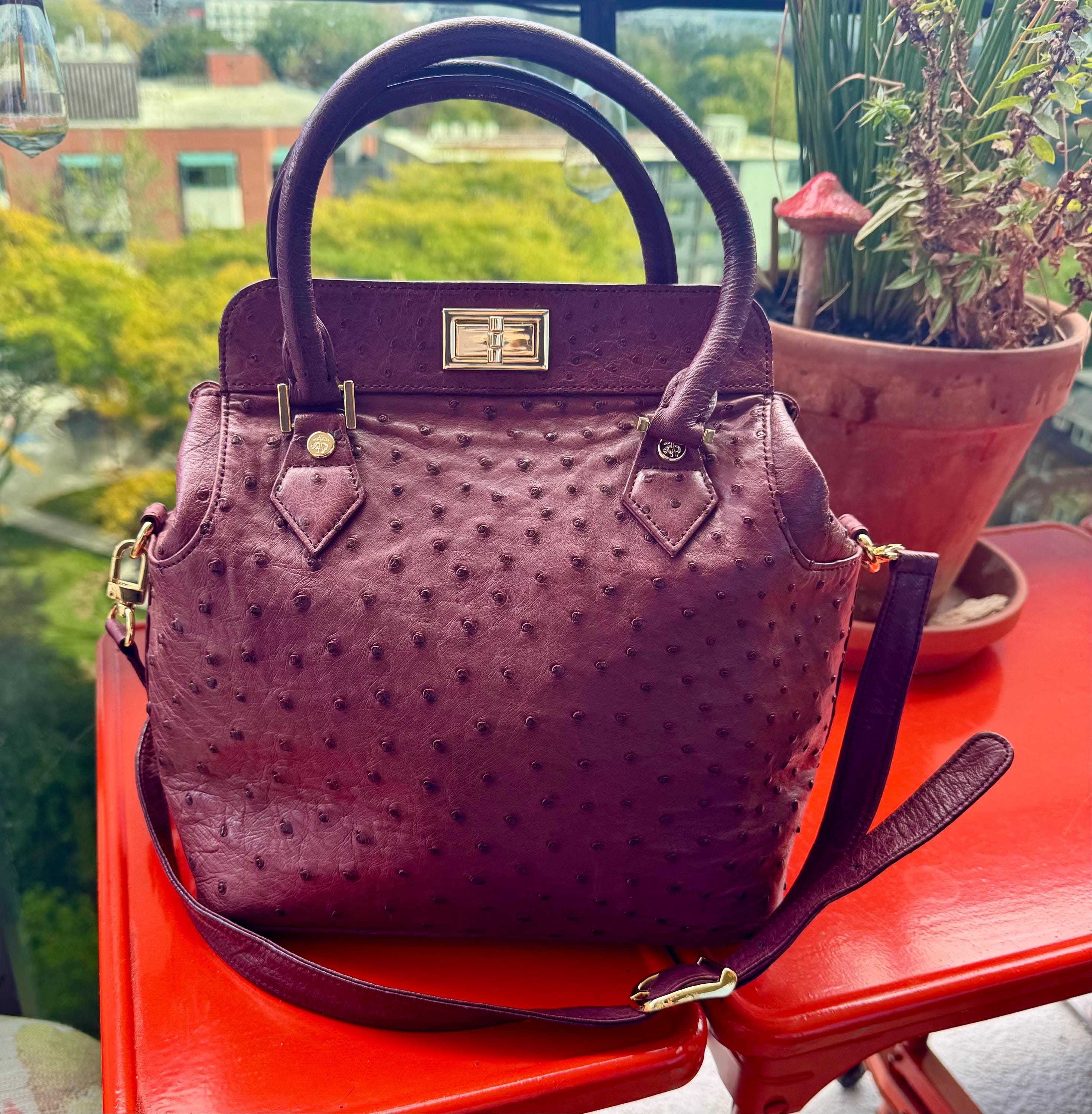 Brooks Brothers Burgundy Ostrich Leather Top Handle / Cross Over