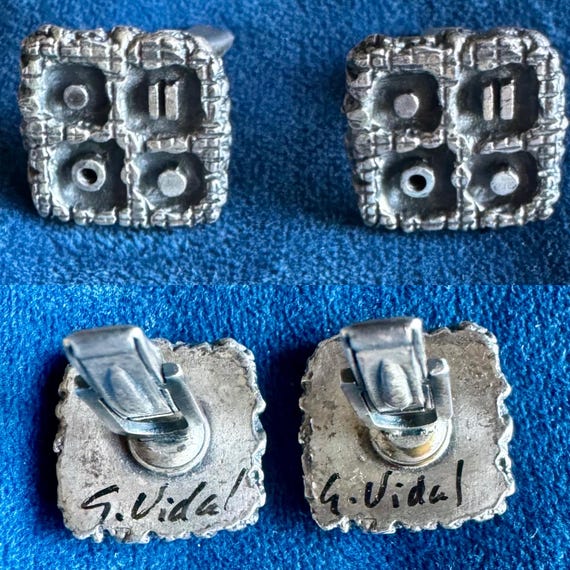 vintage 1970s Guy Vidal Brutalist cufflinks signed by the famous gay writer Gore Vidal.