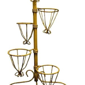 antique Edwardian  - 1920s wrought iron yellow lorilei  enamelled naturally ages  multi tier 5 pot planter