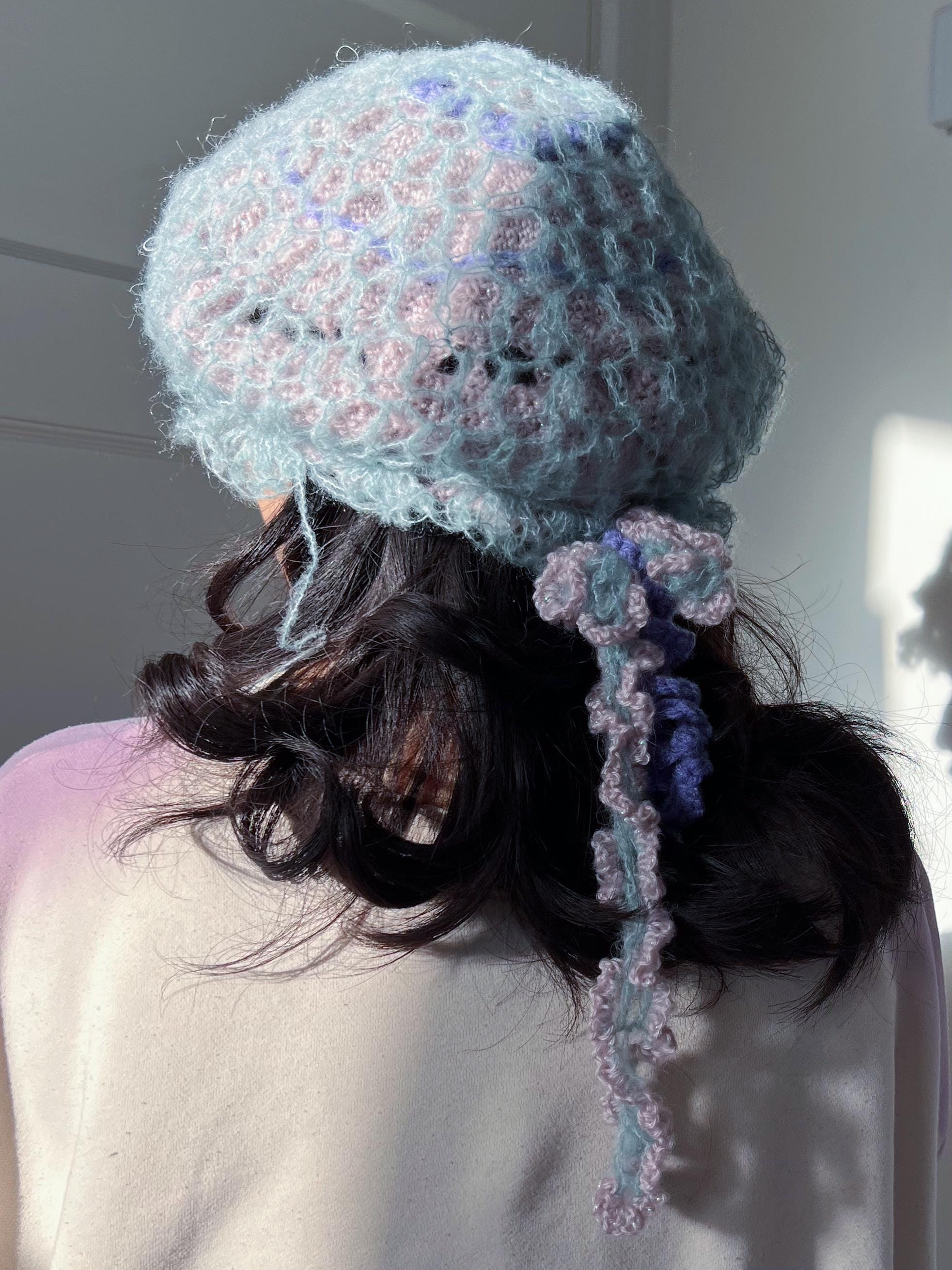 Rainbow Sarasvati ベレー帽 モヘア 手編み 1077 Rainbow