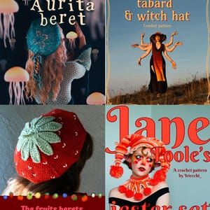 Crochet Hat Pattern Bundle: Fruits Berets, Jester Set, Witch & Jellyfish Hats (PDF Pattern)