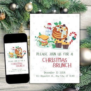 Editable Christmas Brunch Invitation Template, Christmas Invitation Template, Brunch Invitation, Brunch, Holiday Invitation,