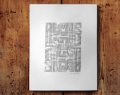 Gray Alphabet Doubled Art Letterpress Poster Print • Home, Office or Kids Room Decor • 14.5x20 • Ink petals