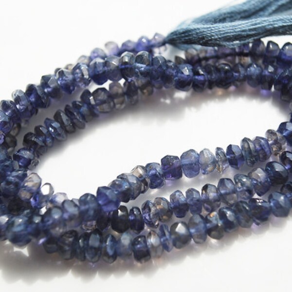 Half / Full Strand, Blue Iolite Faceted Roundell Beads, 4x2MM
