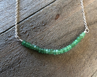 Faceted Green Emerald Bar Necklace