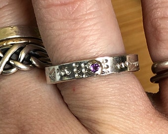 Amethyst and Stamped Sterling Silver Ring