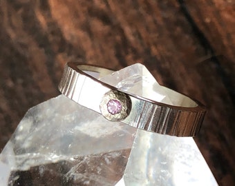 Small and Sparkly 2mm Pink Sapphire and Sterling Silver Ring