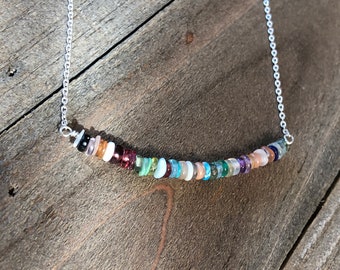 Smooth Multi Gemstone Bar Necklace