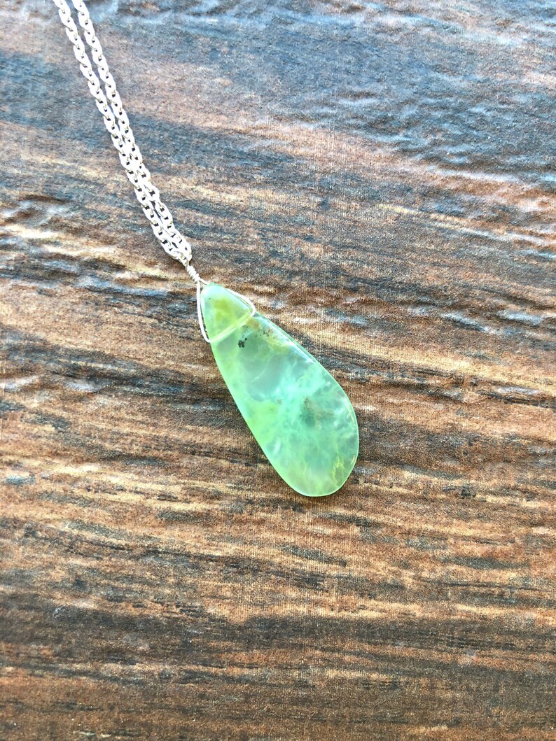 Stunning Mint Green Chrysoprase Littles Necklace Free Ship Unique Talisman Good Luck Minimalist