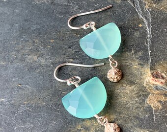 Chalcedony and Bali Silver Earrings