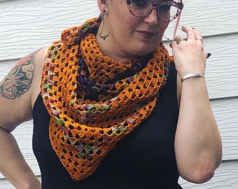 Handmade Luxury Weekender Shawl in Golden Sunset Crochet