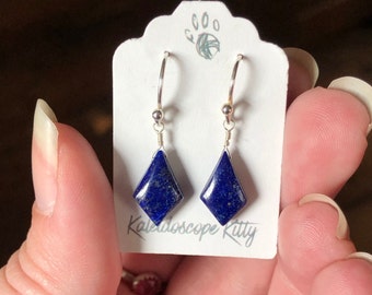 Smooth Kite Lapis Lazuli Earrings Small Sterling Silver