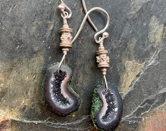 Tabasco Geode and Bali Silver Earrings