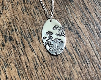 Hand Stamped Poppy Pendant Necklace