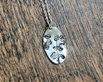 Hand Stamped Poppy Pendant Necklace Stampito