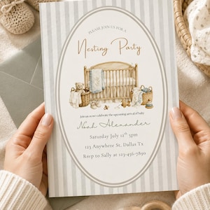 Nesting Party Invitation, Neutral Baby Shower Invite, Editable Canva Template, Baby Shower Printable, Cozy Nursery Celebration Card