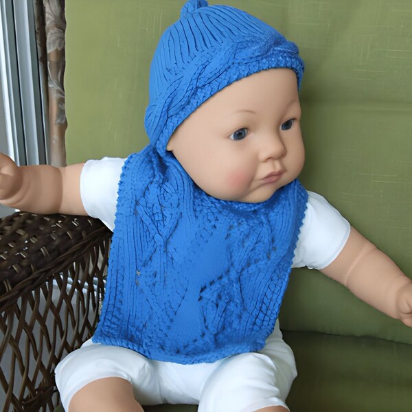 Knitting Pattern Baby's Cabled Hat and Scarf Set. Adorable Vintage Style Ski Cap and Lace Scarf. Unisex Outerwear. Size 3, 6, 12, 24 months