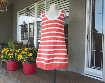 Knitting Pattern Girl's A-Line Tank Style Striped Dress. Lightweight Spring to Summer Knee Length Shell Dress. Sleeveless Dress Size 4, 6, 8