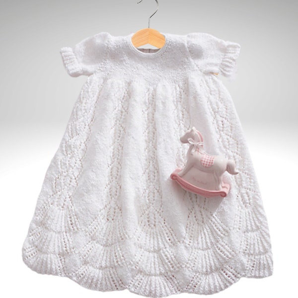 Knitting Pattern for an Heirloom Christening Gown. Easy Boy or Girl Baptismal Gown with Lace Hemline. Formal Baby Dress. Size Newborn - 6mth