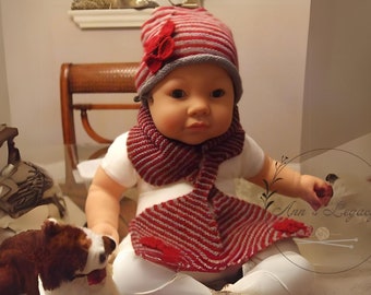 Knitting Pattern Baby to Toddler Striped Hat and Interlocking Scarf. 1950's Style Striped Hat With Bows and Scarf. Sizes 3, 6, 12, 24 months