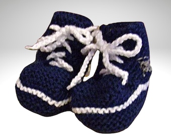 Knitting Pattern Baby's Sneaker Booties. Unisex Infant Hi Top Sneaker Footwear with Lace Ties.