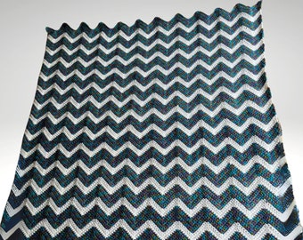 Handcrafted Purple and White Chevron Blanket Size 42" x 45". Small Bed, Sofa, Lap Cover, Crib, Stroller, Car Seat, and Playtime Throw.