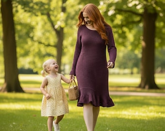 1980s Knit Dress Pattern: Long Sleeve, Ruffle Trim (PDF Pattern)