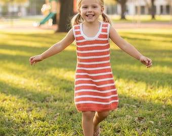 Knitting Pattern: Girl's Striped A-Line Tank Dress (Sizes 4, 6, 8) (PDF Pattern)