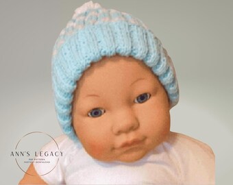 Knitting Pattern: Baby Striped Toboggan Hat with Pom Pom (PDF Download)