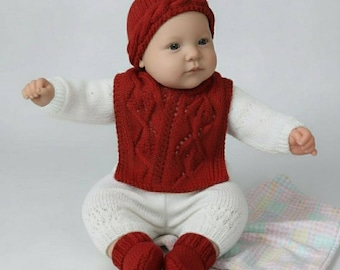Baby Cabled Hat and Lace Scarf Knitting Pattern, Unisex (PDF Download)
