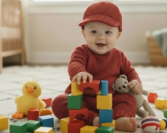 Baby Outfit Knitting Pattern: Sweater, Pants & Cap (Sizes 3-9 Months) (PDF Download)