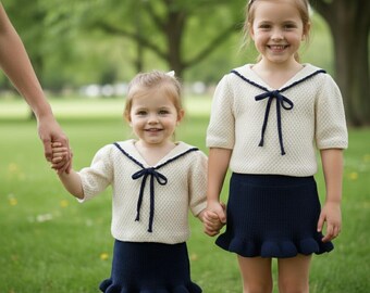Vintage Sailor Girl Knitting Pattern: Ruffled Skirt & Collar Top (PDF Download)