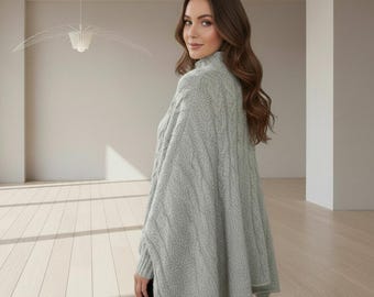 Cascading Cables Poncho Knitting Pattern: Aran Style Cape (PDF Download)