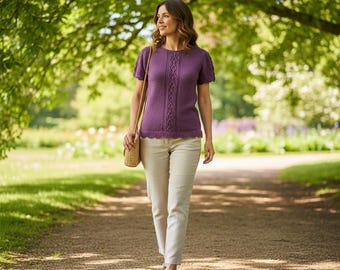 Knitting Pattern: Ladies Top with Diamond Lace Center Panel and Butterfly Sleeves (PDF Pattern)