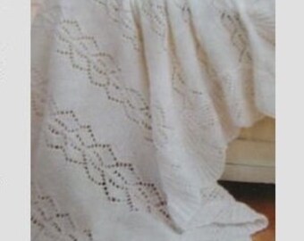 Knitting Pattern for the 40" x 40" Blanket to Match Our Traditional Christening Baptism Gown. Diamond Lace and Scalloped Edging Throughout.