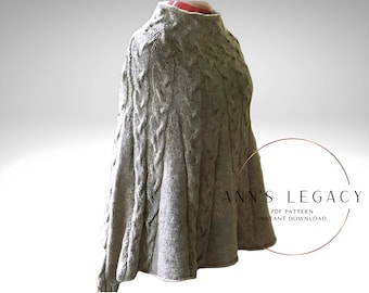 Cascading Cables Poncho Knitting Pattern: Aran Style Cape (PDF Pattern)