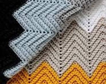 Crochet Pattern for a 6 Color Chevron Blanket. Beginner friendly Afghan pattern. Large Bed Throw 60"W x 76"L. Size is easily adjusted