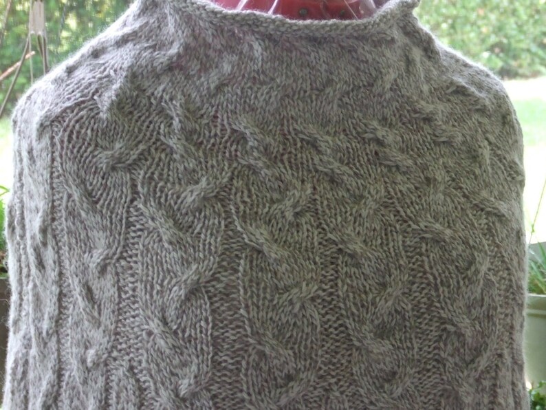Knitting Pattern Cascading Cables Poncho with Ribbed Wrist Cuffs. Womens Aran Style Pullover Cape. Warm Comfortable Outerwear Size S/M, L/XL image 6