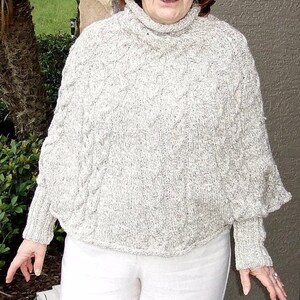 Knitting Pattern Cascading Cables Poncho with Ribbed Wrist Cuffs. Womens Aran Style Pullover Cape. Warm Comfortable Outerwear Size S/M, L/XL image 3