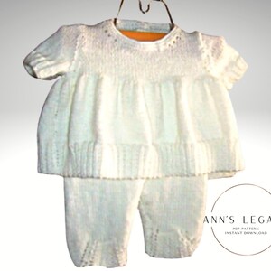 Knitting Pattern for a Boys Traditional Christening Set. Baptism Outfit with a  Short Sleeved Top, Lace Hemmed Long Pants Size 0 to 6 months