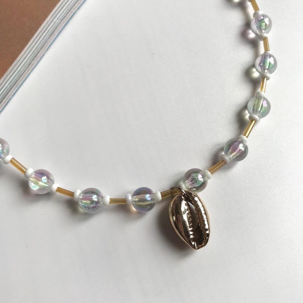 Iridescent Bead & Shell Charm Necklace - Seaside Casual Gifts