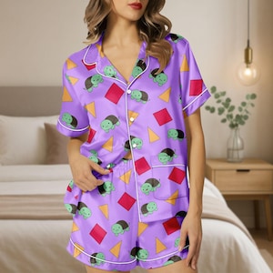 Zoey Turtle Satin Pajamas, Kpop Demon Hunters Satin Pajamas, Kpop Movie Fan Pajamas Set, Kpop Demon Hunters Zoey Pajamas